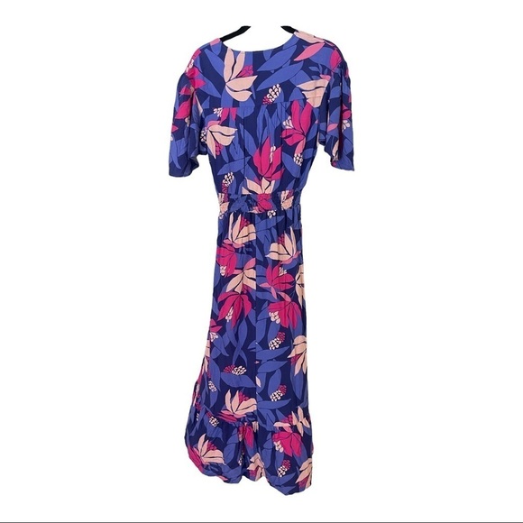 NWT ABEL THE LABEL Anthro Purple Floral Santa Cruz Short Sleeve Midi Dress XS - Picture 7 of 10